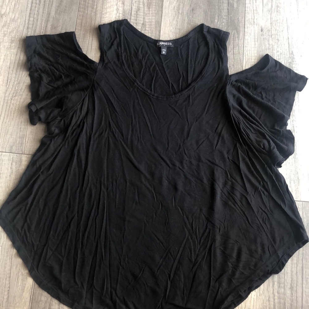 Express cold shoulder black top, size M.